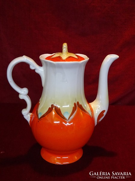 Russian porcelain teapot, hand painted, orange/white tone. He has!
