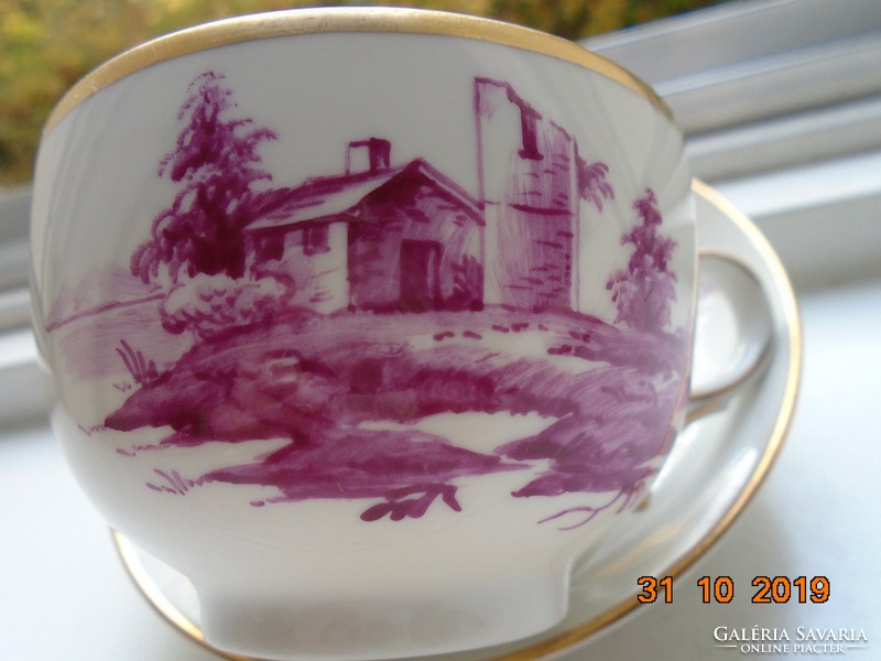 Höchst, purpur, with unique hand-painted landscapes, coffee cup coasters