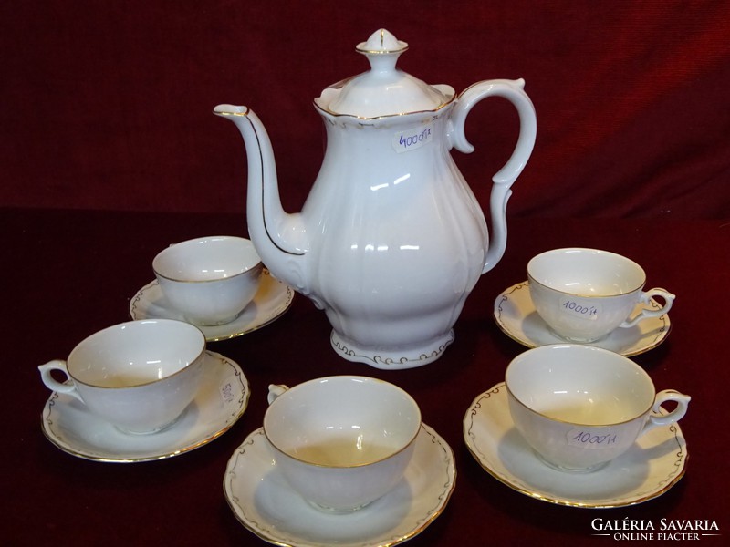 English porcelain coffee set for 5 people with gold border. 1985-08 With print. He has!