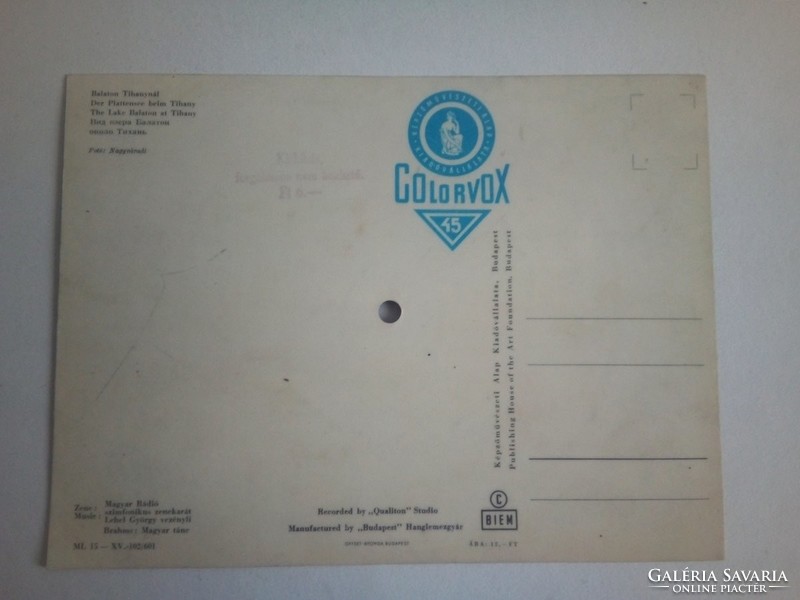 Colorvox hanglemez-képeslap, 1960-as évek, Tihany, ritka!