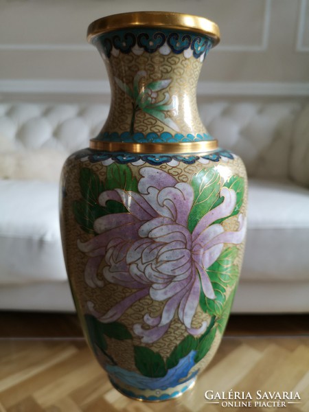 Keleti rekeszzománc, 30 cm exkluzív émail cloisonné dísz váza
