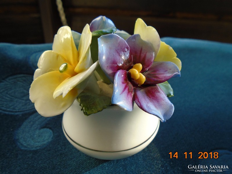 1920 Hand painted, handmade, English plastic pansy bouquet in a vase, healcraft vintage
