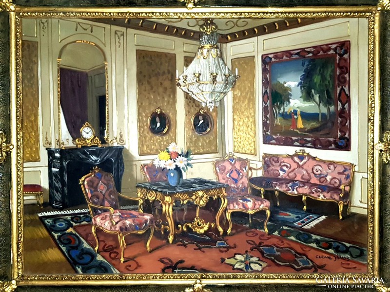 Apátfalvi czene jános - interior oil painting 100x80cm