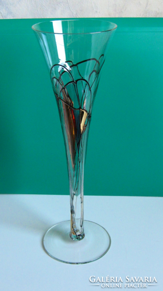 Gilded-colored stained glass base vase - champagne cup shape
