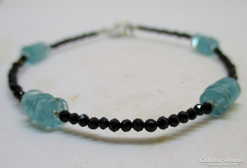 Beautiful genuine spinel and apatite silver bracelet