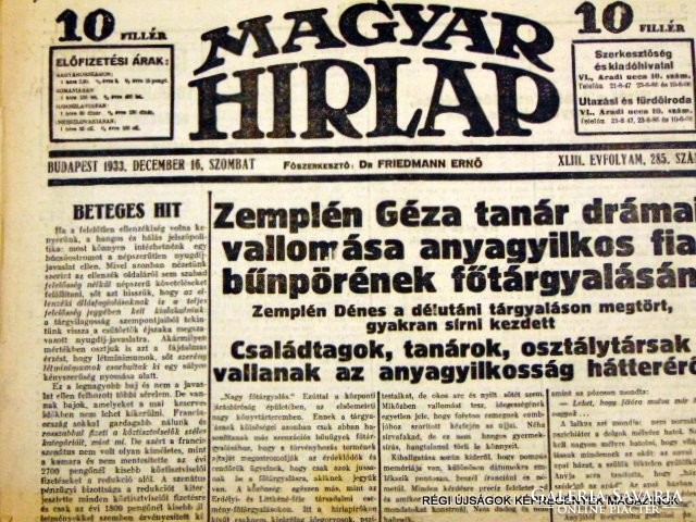 Zemplén Géza tanár vallomása  /  MAGYAR HIRLAP  /  Szs.:  11989