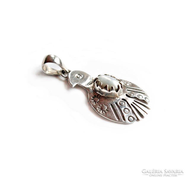 Silver eagle pendant with pearls