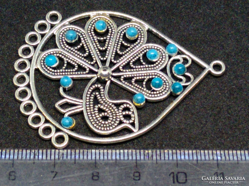 Tibetan silver filigree turquoise stone peacock pendant