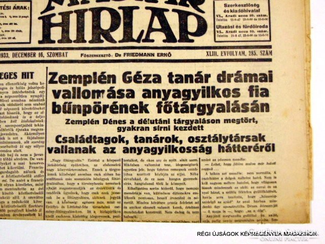 Testimony of Géza Zemplén / Hungarian newspaper / szs: 11989