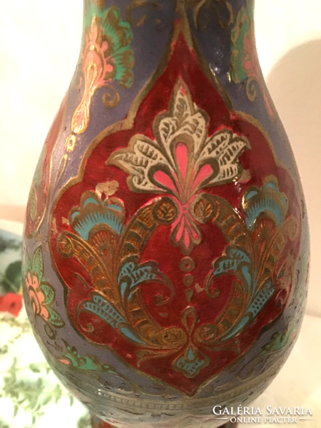 Indiai nagy méretű tűzzománcozott gyönyörű váza (tűzzománc díszítés) 36 cm