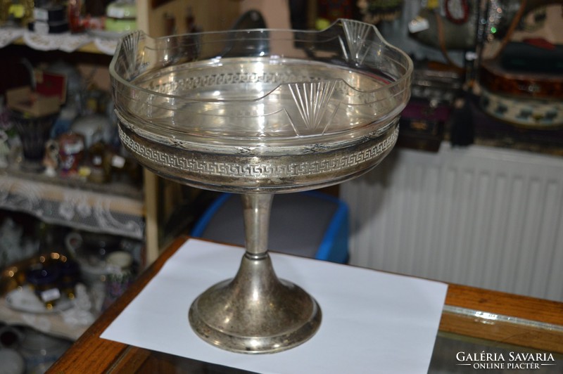 Old silver bowl with glass insert