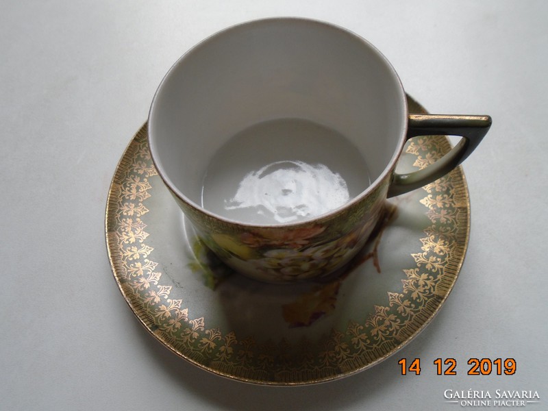 Antik festményszerű gyümölcs csendélettel teás csésze alátéttel.