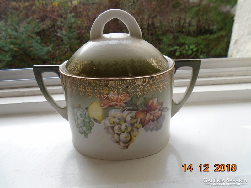 Antique painting-like fruit with still life. Sugar bowl with lid