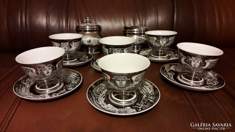 Hollóház porcelain Saxon endre platinum tea set 14 Partial