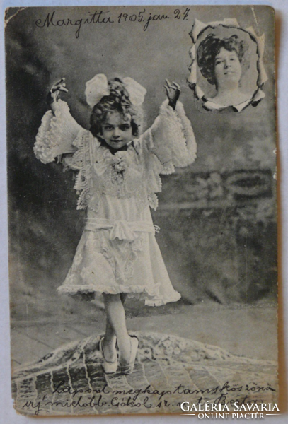 Fotómontázs-üdvözlőlap, 1905 előtt (pb: 1905): Kis táncosnő (táncoló kislány)