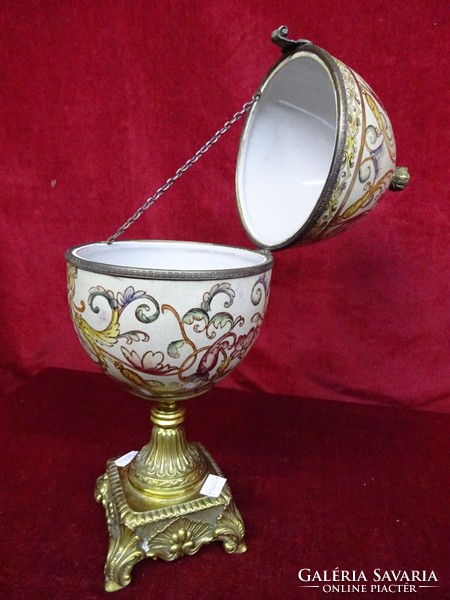 Faberge típusú porcelán tojás - nyitható - bronz foglalattal, 40 cm magas. Vanneki!