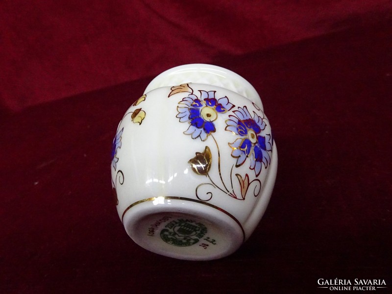 Zsolnay porcelán búzavirágmintás mini váza, jelzése 1064/40/059. Vanneki!