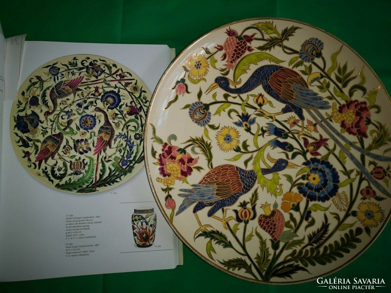 Zsolnay Fali tál mitikus madarakkal, 1880,  46 cm