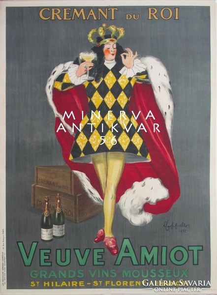 Vintage francia bor reklám plakát, király palást korona káróminta, Leonetto Cappiello. Reprint