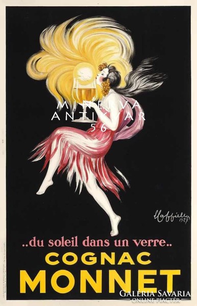 Konyak Monnet hirdetés, női alak, nap, óriás pohár Leonetto Cappiello. Vintage/antik plakát reprint