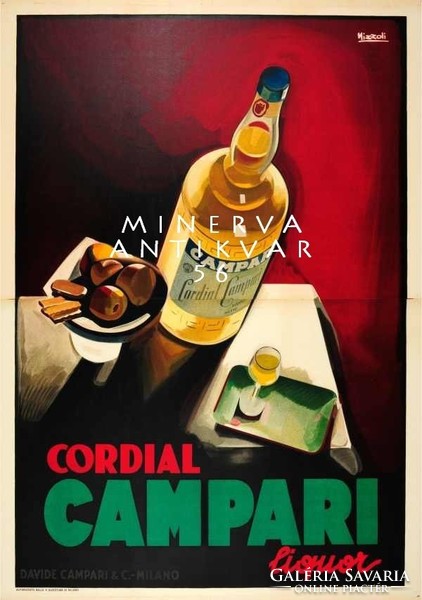 Campari hirdetés, csendélet, üveg, pohár. Vintage/antik reklám plakát reprint