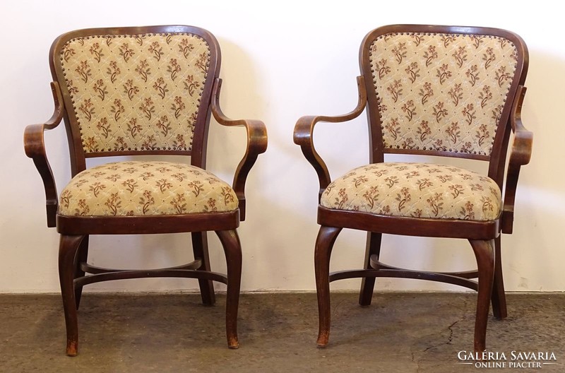 0J848 pair of antique upholstered thonet armchairs