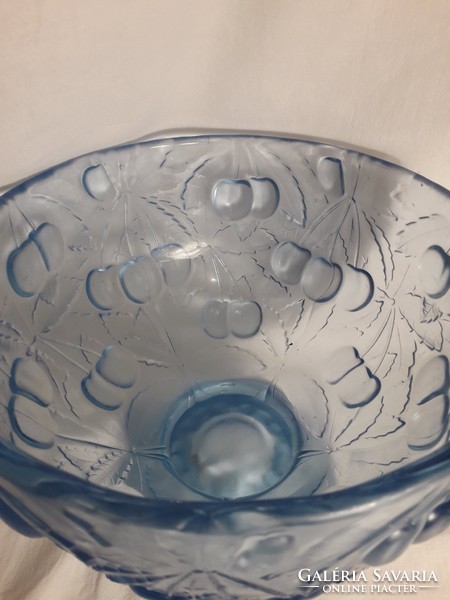 Reduced price for only this much !!!Barolac cherry-patterned blue glass serving bowl centerpiece
