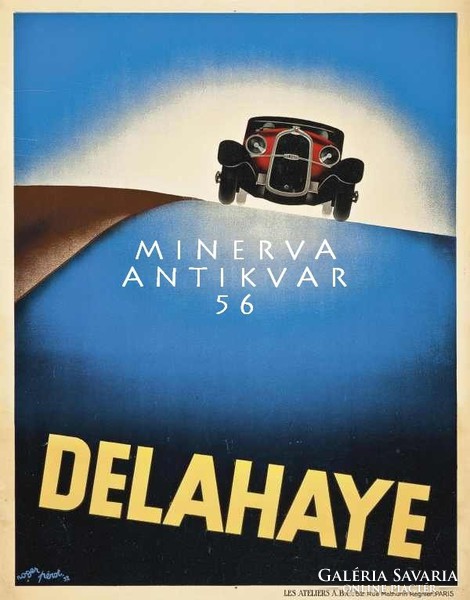 Art deco Delahaye oldtimer automobil hirdetés, Cassandre. Vintage/antik reklám plakát reprint