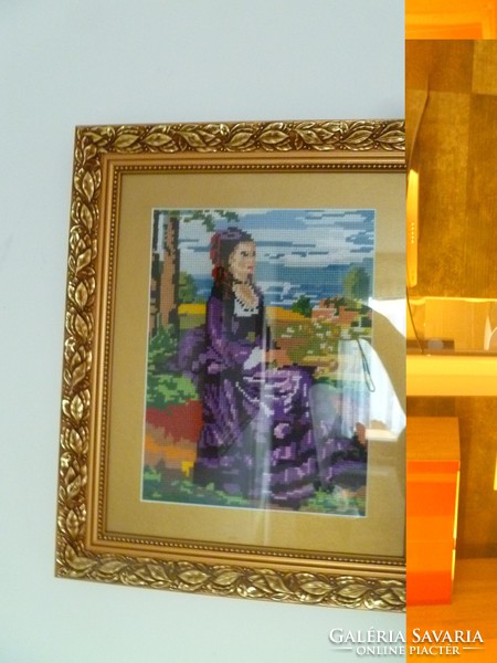 Szinyei fairy tale Paul lily dress woman goblein picture with frame 37x44 cm