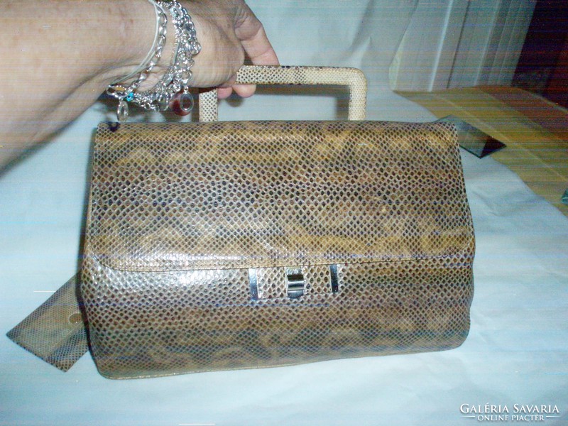 Vintage lizard handbag, envelope bag with wallet