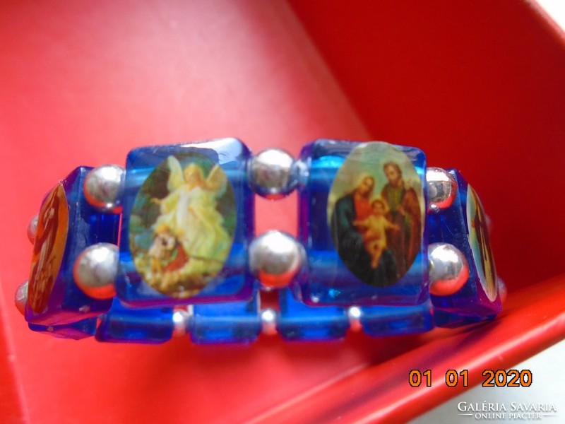 Royal blue bracelet with colorful images of saints