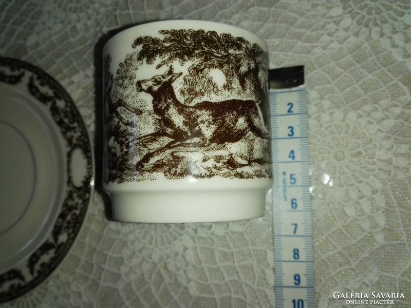 RITKA, ANTIk!  "Ridinger" vadászjelenetes kávés készlet, sosem használt, finom porcelán.