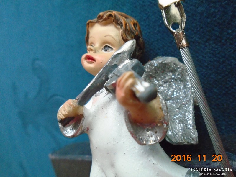 Hand painted musical angel with silver wings
