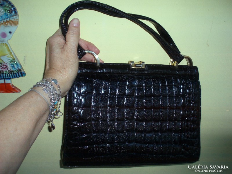 Vintage big crocodile leather handbag