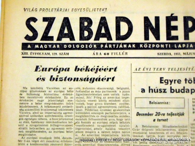 1955 május 15  /  SZABAD NÉP  /  Régi ÚJSÁGOK KÉPREGÉNYEK MAGAZINOK Szs.:  12410