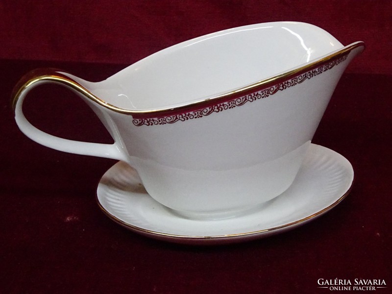 Jarolina Polish porcelain sauce bowl with saucer. Burgundy/gold border. He has!