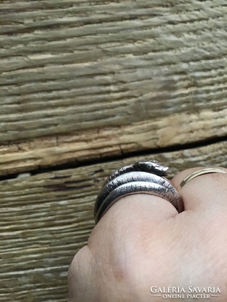 Régi skandináv BJØRG ezüst kígyó gyűrű gyémánt szemekkel