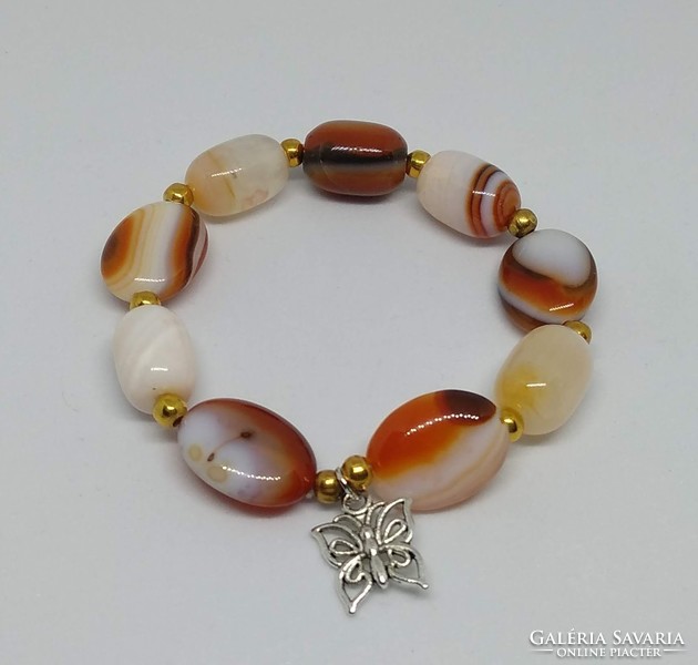 Natural fire agate bracelet made of cylinder and flat beads