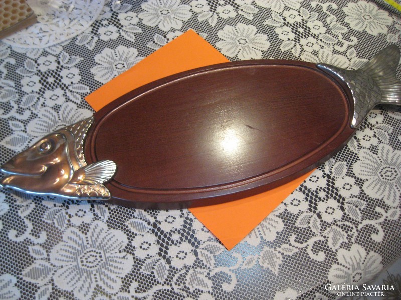 French fish serving tray, material wood and metal, never used, 63 x 21 cm
