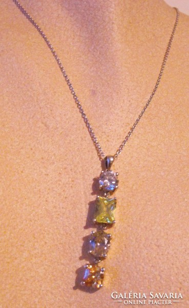 Thin silver necklace with four-stone silver pendant
