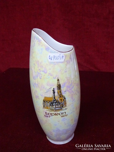Hollóház chandelier glazed porcelain vase with sopron inscription and view, 20.5 cm high. He has!