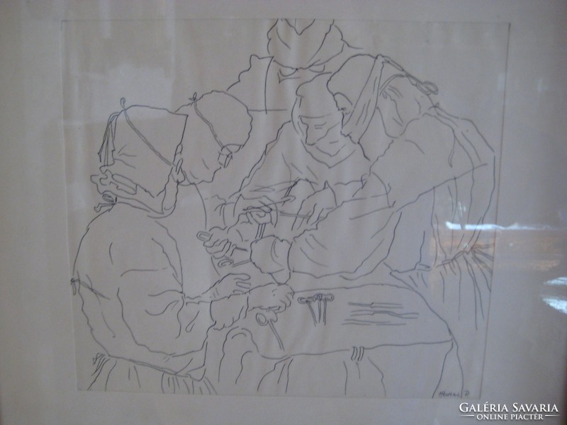 Tihany piroska / 1911-1994 / ink drawing: the operation with 34 x 34 cm and 28 x 41 cm frames