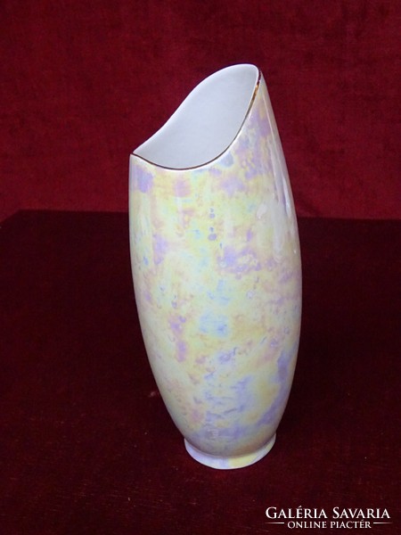 Hollóházi lüszter mázas porcelán váza, Sopron felirattal és látképpel, 20,5 cm magas. Vanneki!
