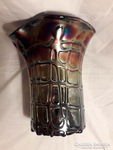 Irizáló öblös üveg művész váza HIBÁTLAN