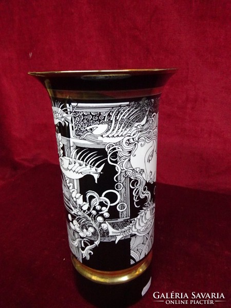 Hollóháza porcelain vase, with Saxon Endre drawings, 26 cm high. He has! Jokai.
