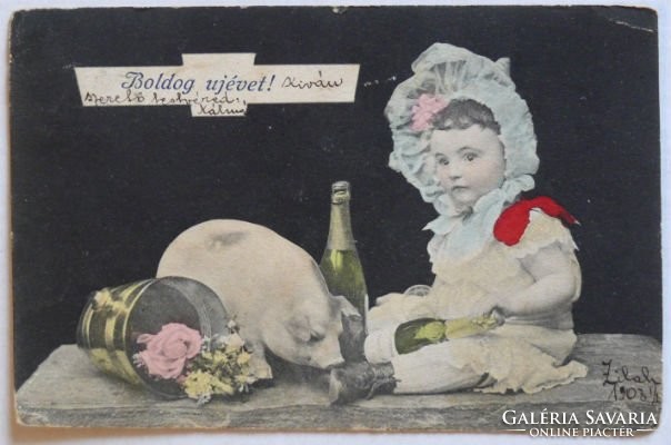 Újévi képeslap, fotómontázs, 1908
