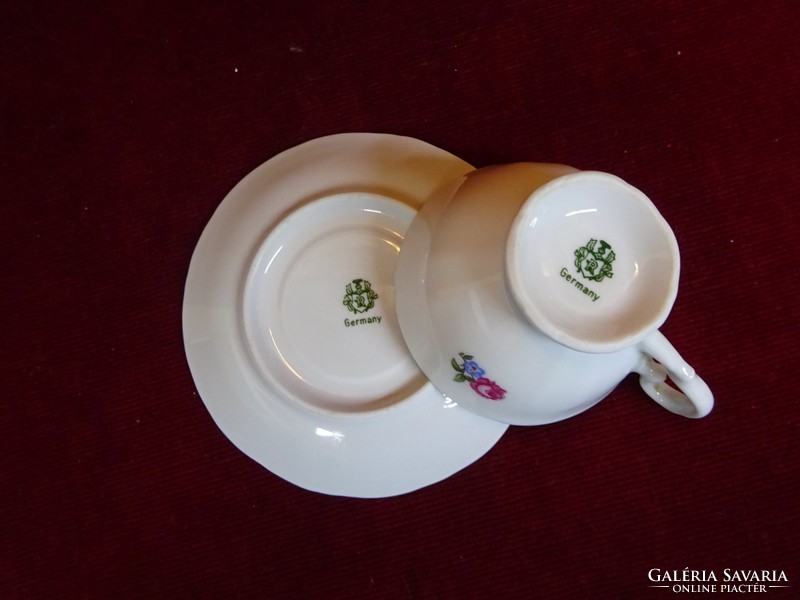 "R" német porcelán antik kávéscsésze + alátét. Csodaszép virágcsokorral. Vanneki!