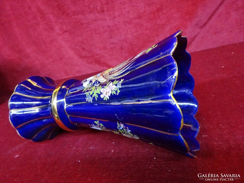 Kobalt kék, arany fácánnal díszített, arany szegélyes, 25 cm magas japán váza. Vanneki!