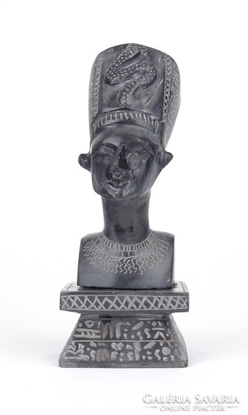 0Y434 Egyiptomi fekete márvány fáraó fej dísztárgy