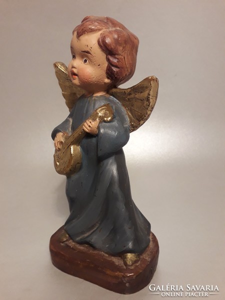 Solid wax angel with golden wings in blue dress angel face 17 cm figure statue